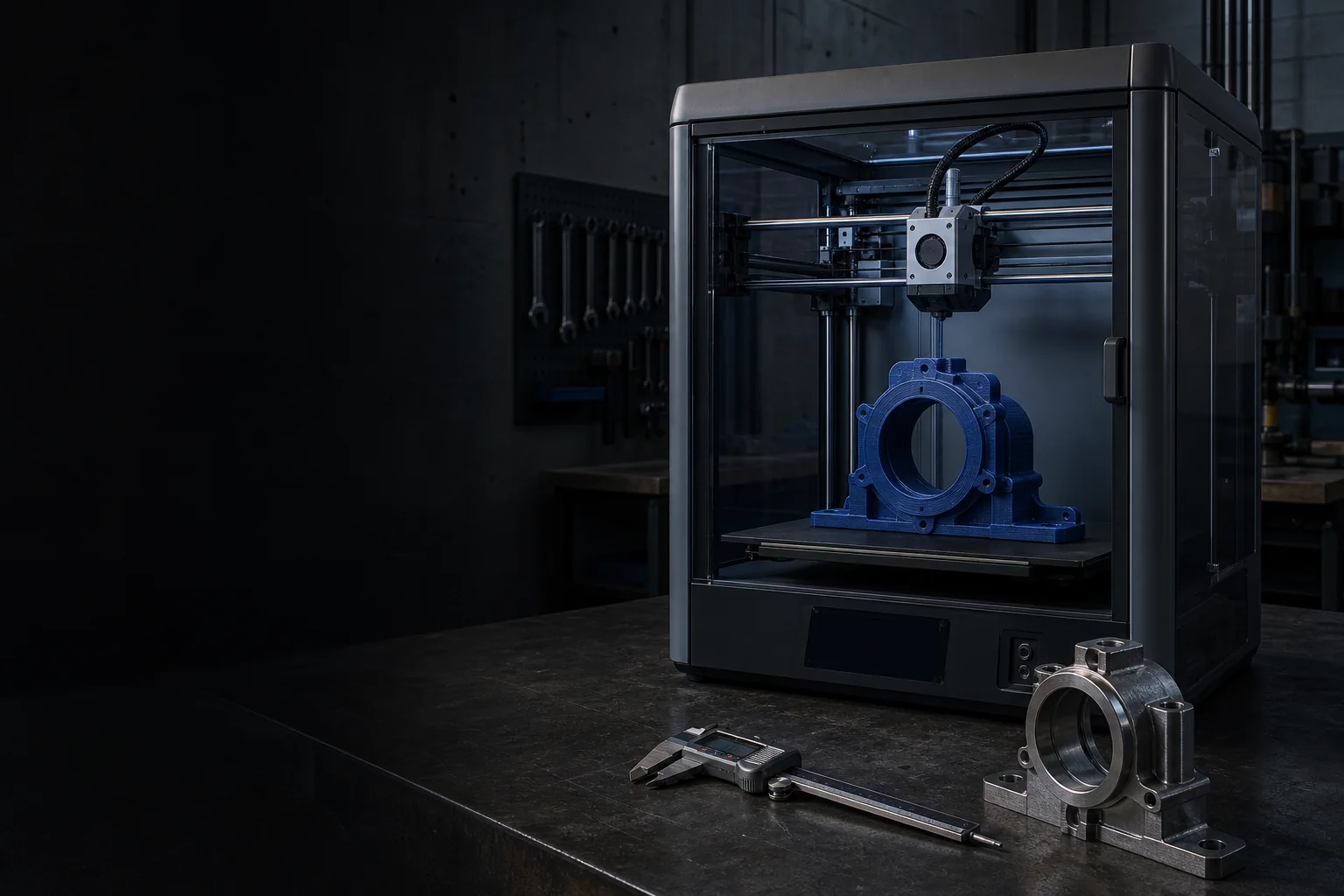 Impresora 3D profesional fabricando una pieza funcional industrial